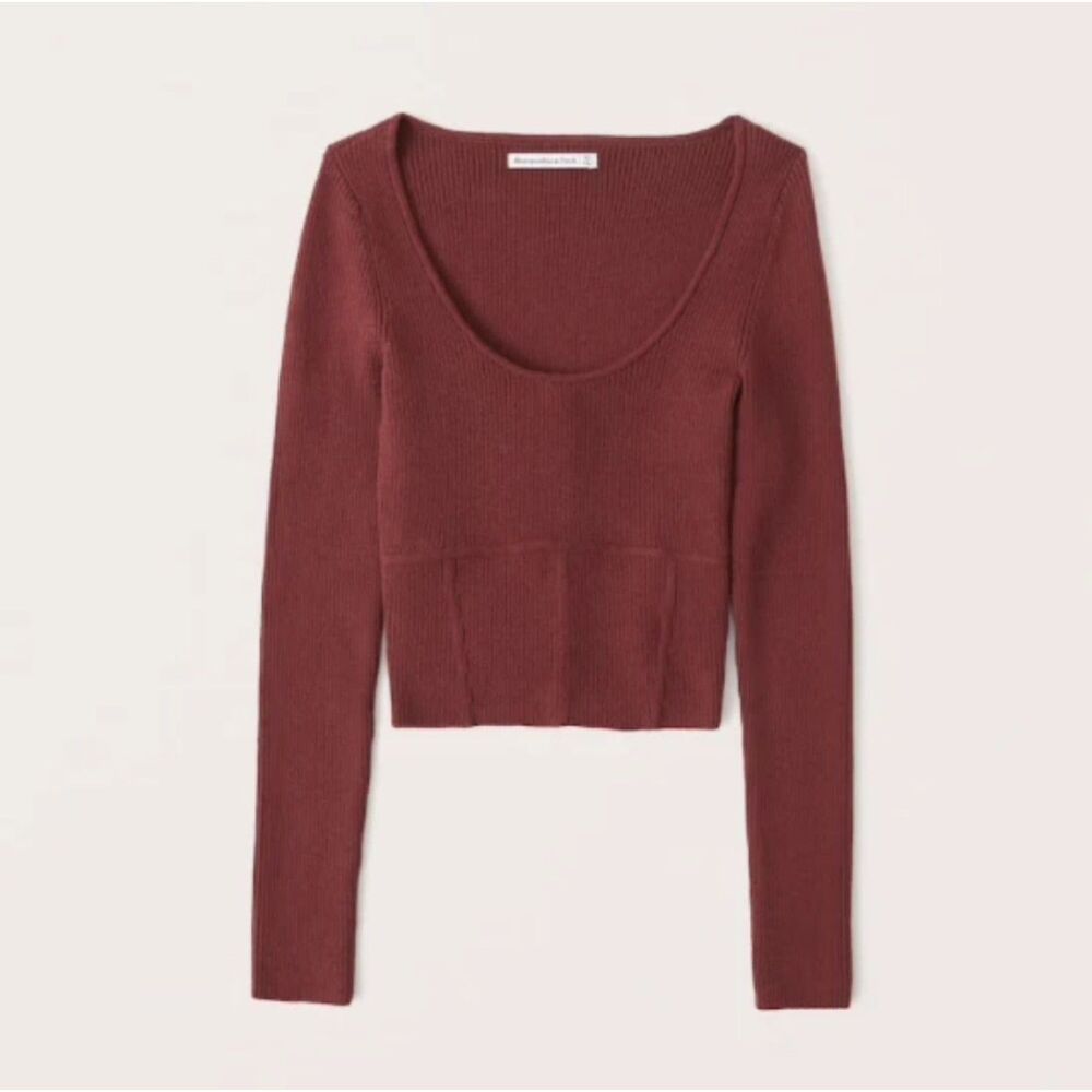 Abercrombie & Fitch Ribbed Corset Scoopneck Sweater Rust Brown Size L